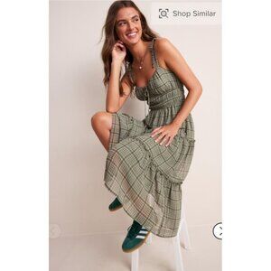 Francesca's Joy Plaid Tiered Maxi‎ Dress XL Green Tie Straps Milk Maid Boho